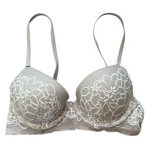 Aerie Real Power Plunge Push Up Bra 34B Tan Lacey 34 B
